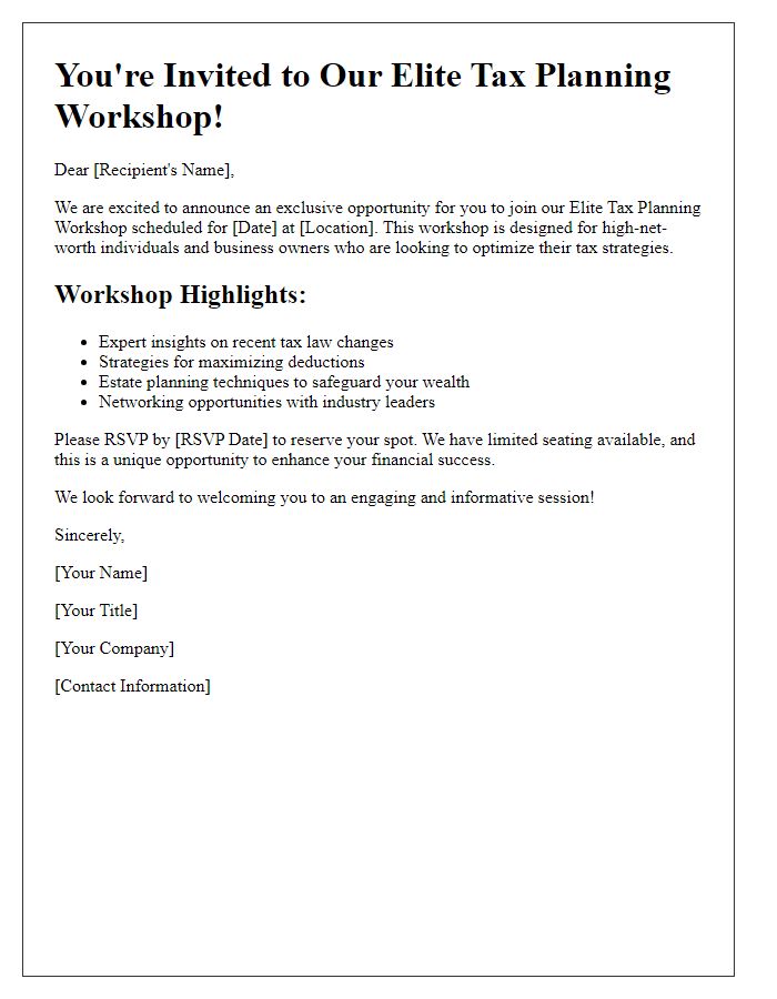 Letter template of elite tax planning workshop