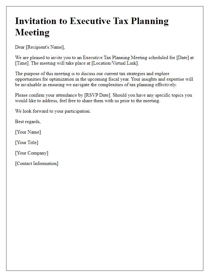 Letter template of executive tax planning meeting