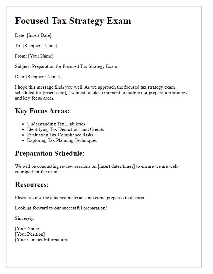 Letter template of focused tax strategy exam