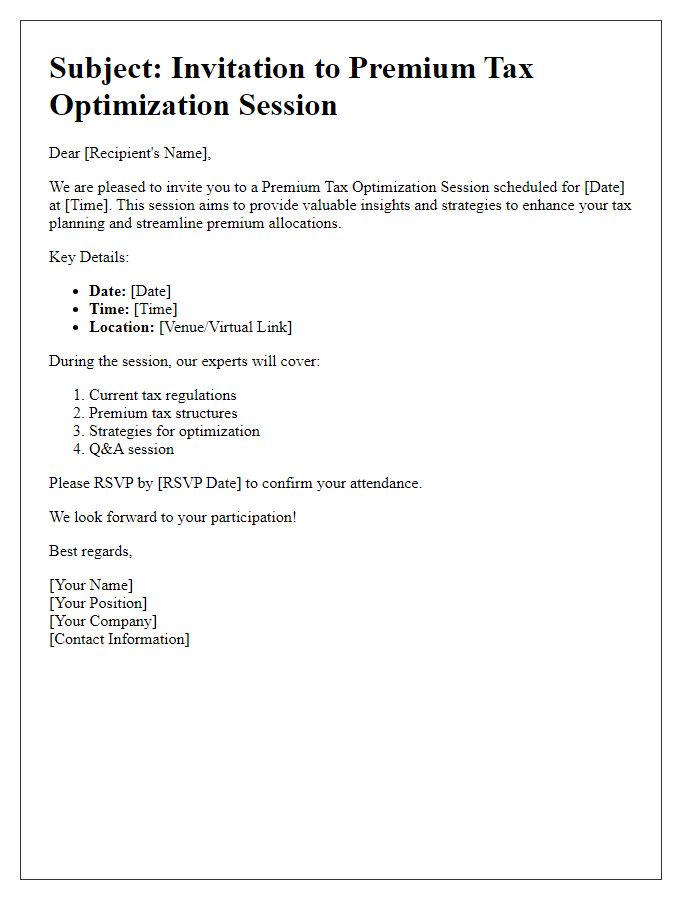 Letter template of premium tax optimization session