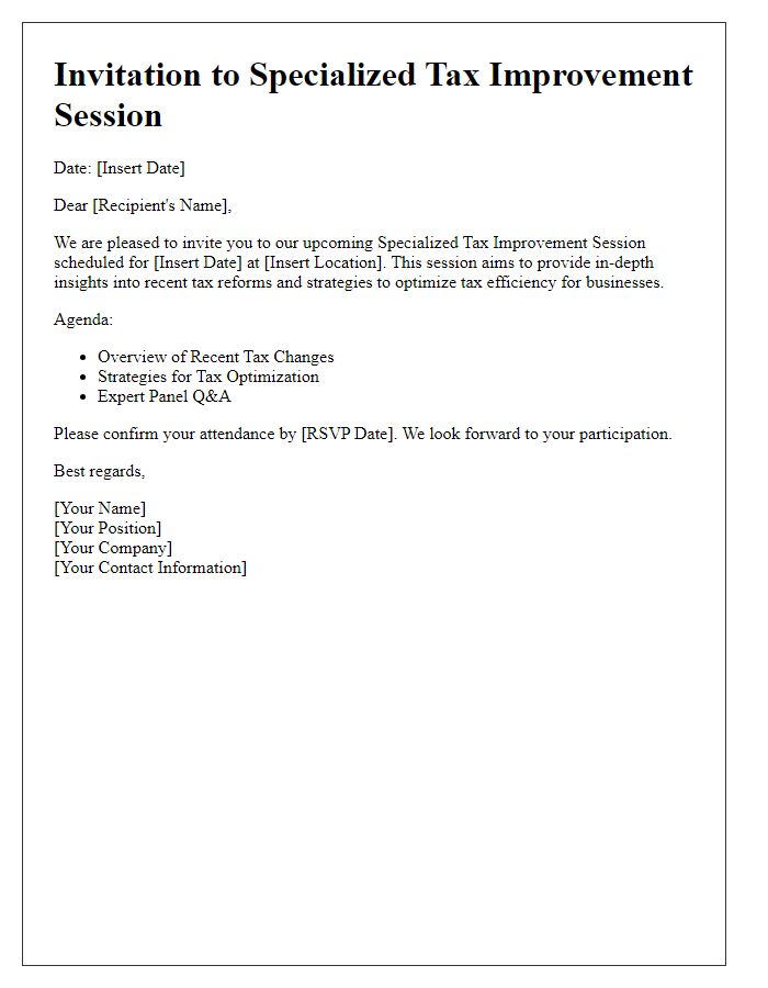 Letter template of specialized tax improvement session