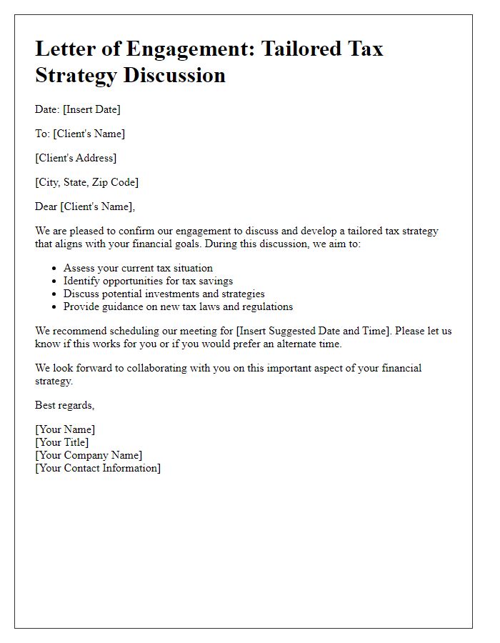 Letter template of tailored tax strategy discussion