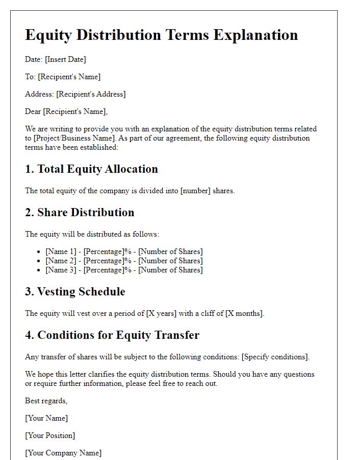 Letter template of equity distribution terms explanation