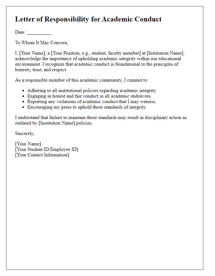 Letter template of responsibility for academic conduct