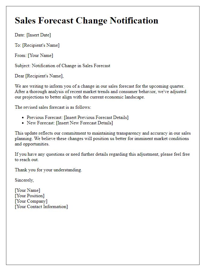 Letter template of sales forecast change notification