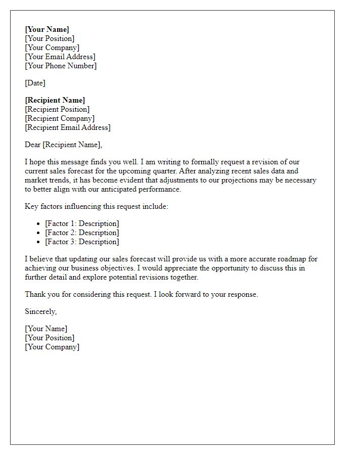 Letter template of sales forecast revision request