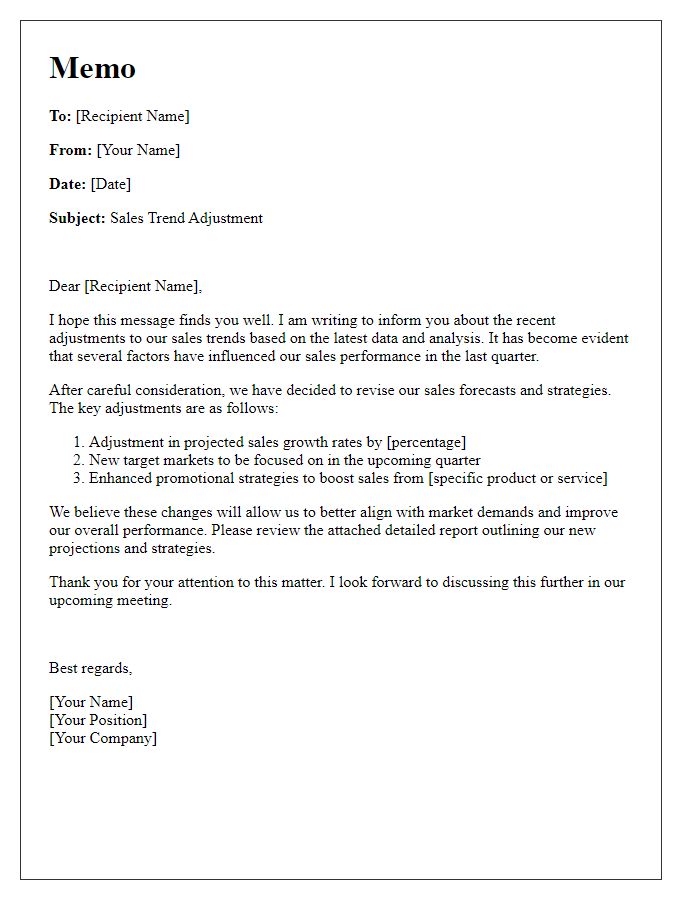 Letter template of sales trend adjustment memo