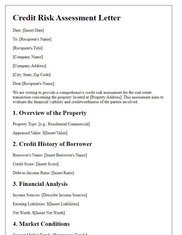 Letter template of credit risk assessment for real estate transactions.