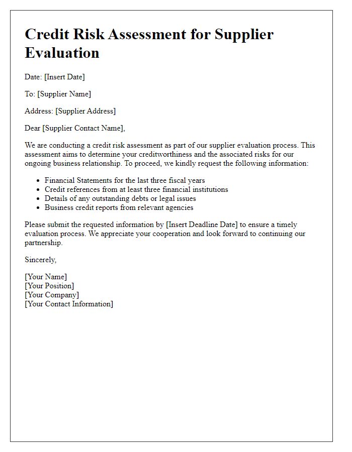 Letter template of credit risk assessment for supplier evaluations.