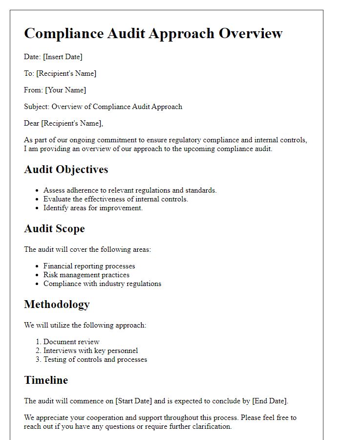 Letter template of compliance audit approach overview