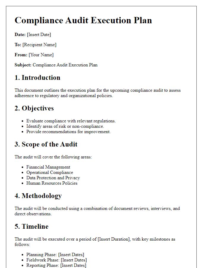 Letter template of compliance audit execution plan