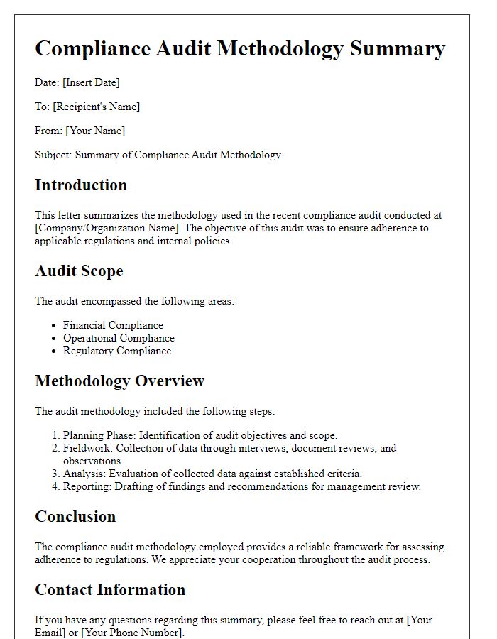 Letter template of compliance audit methodology summary