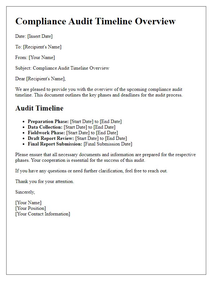 Letter template of compliance audit timeline overview