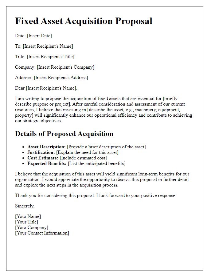 Letter template of fixed asset acquisition proposal