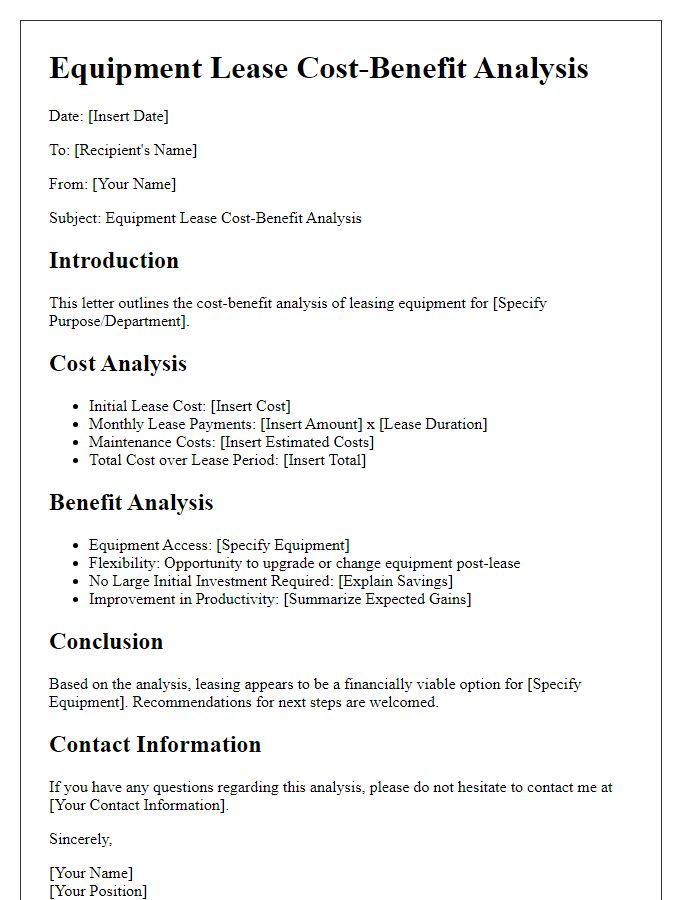 Letter template of equipment lease cost-benefit analysis