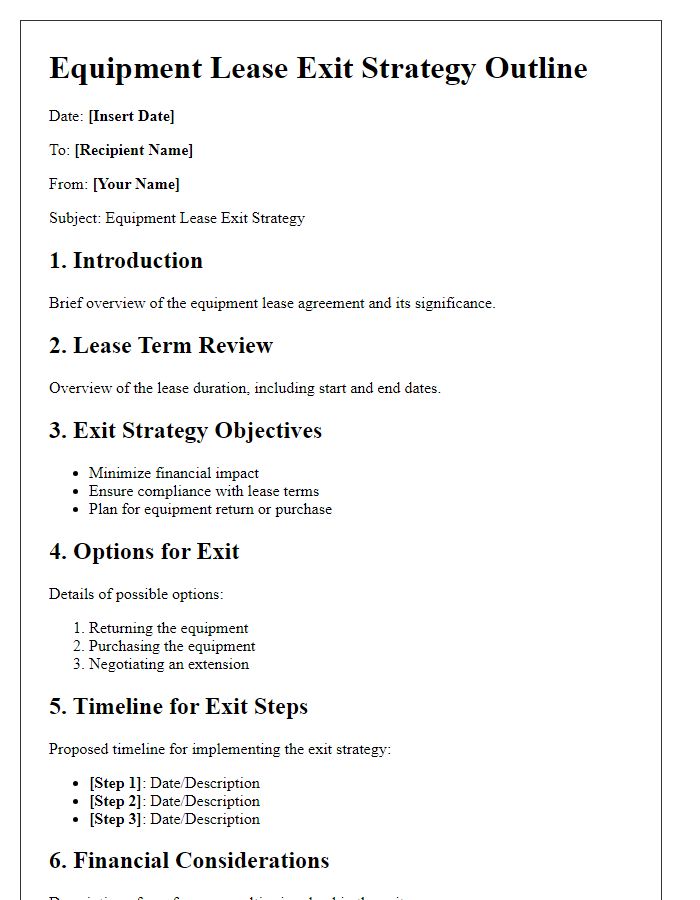 Letter template of equipment lease exit strategy outline