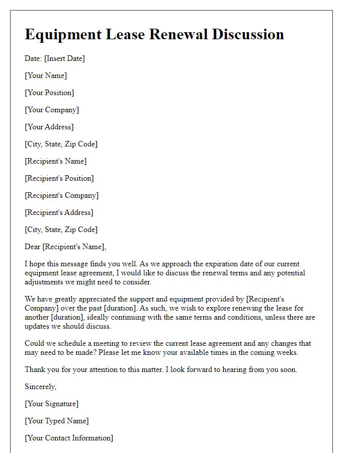 Letter template of equipment lease renewal discussion