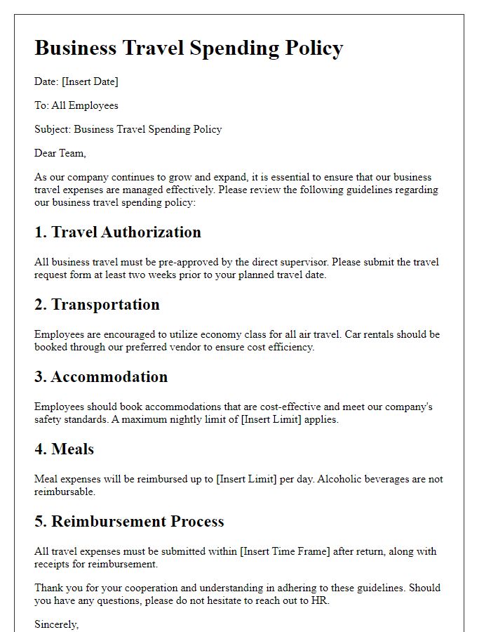 Letter template of business travel spending policy