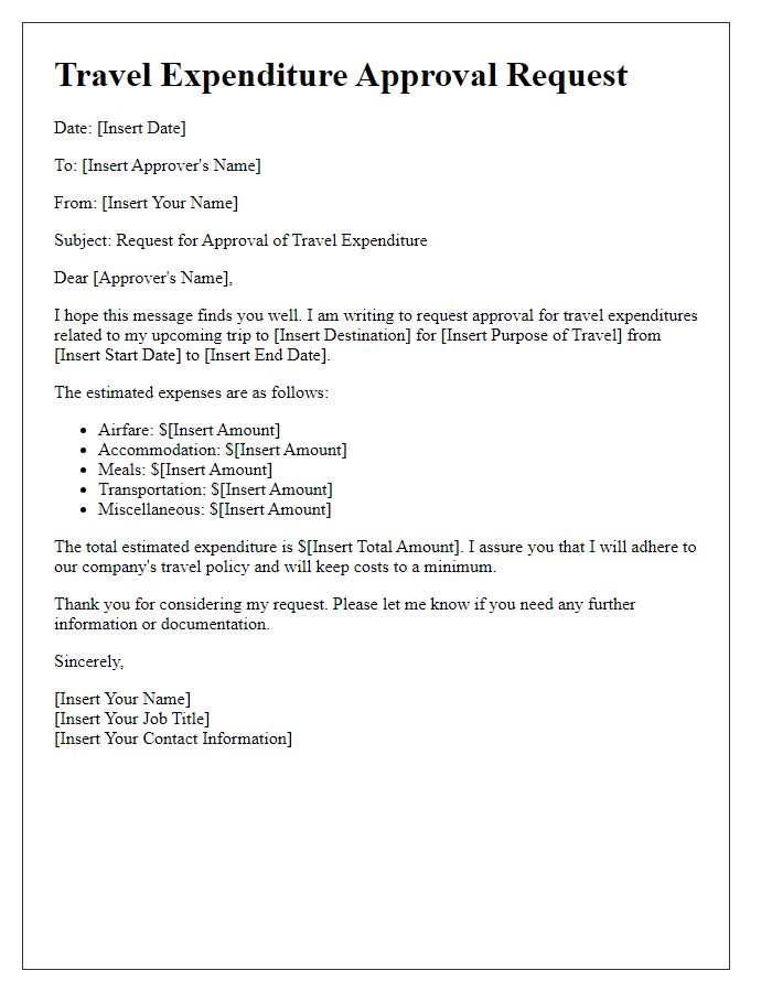 Letter template of travel expenditure approval process