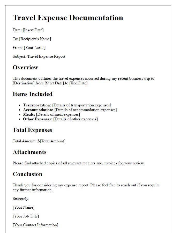 Letter template of travel expense documentation essentials