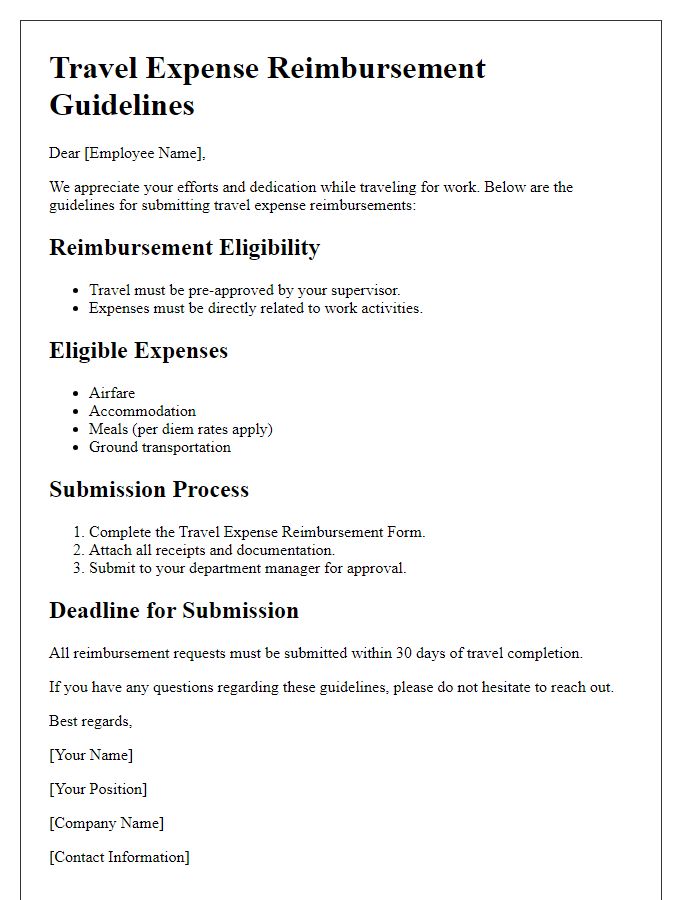 Letter template of travel expense reimbursement guidelines