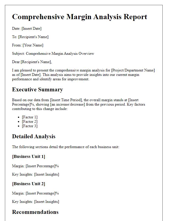 Letter template of comprehensive margin analysis