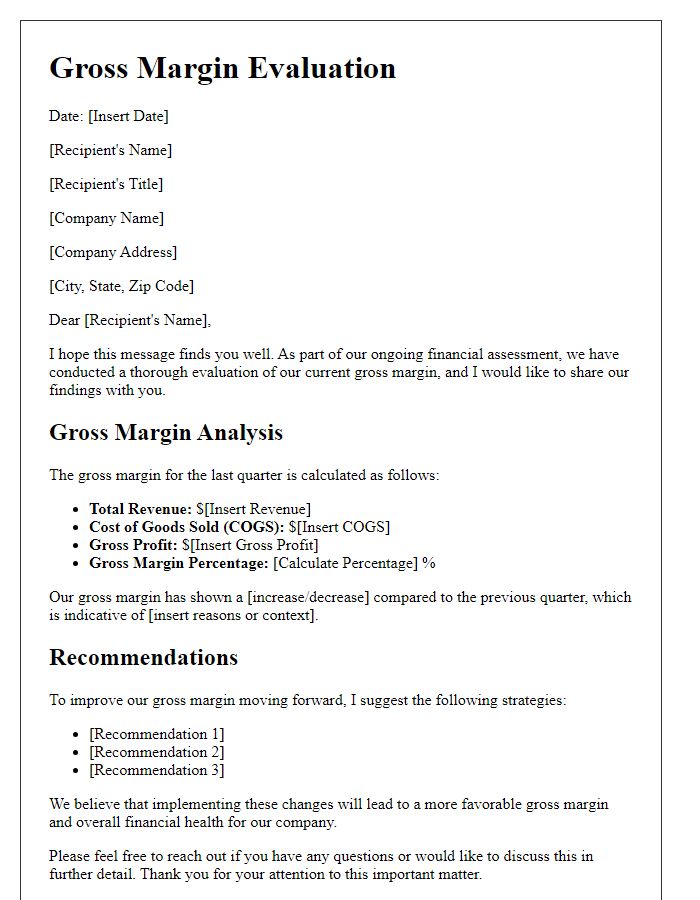 Letter template of gross margin evaluation