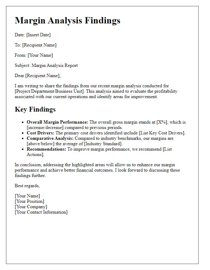 Letter template of margin analysis findings