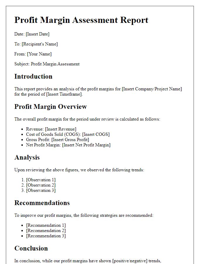 Letter template of profit margin assessment report