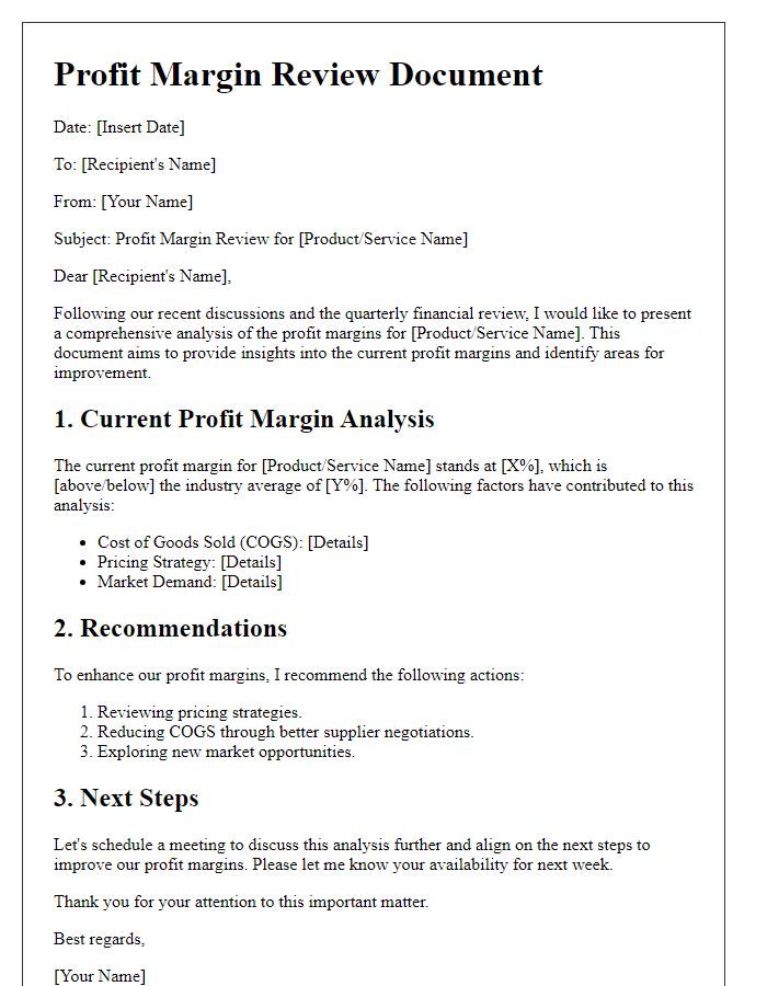 Letter template of profit margin review document