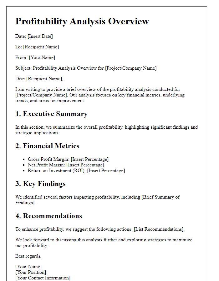 Letter template of profitability analysis overview