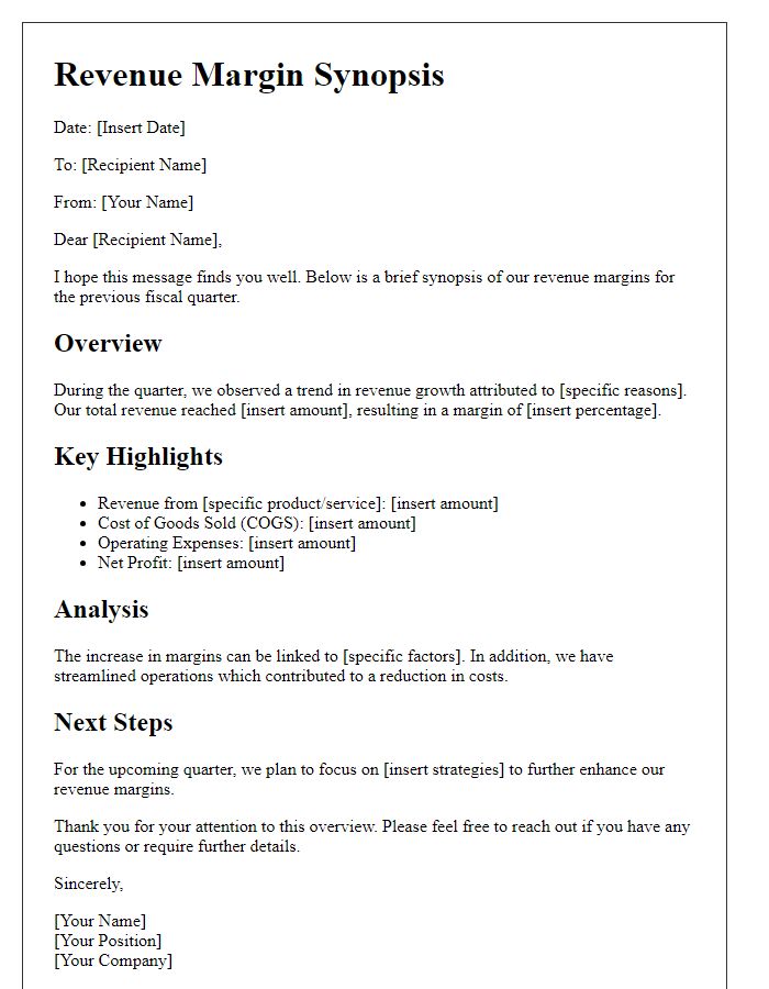 Letter template of revenue margin synopsis