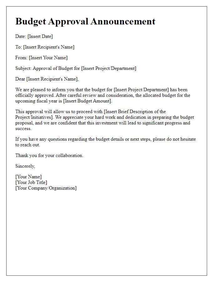 Letter template of budget approval announcement