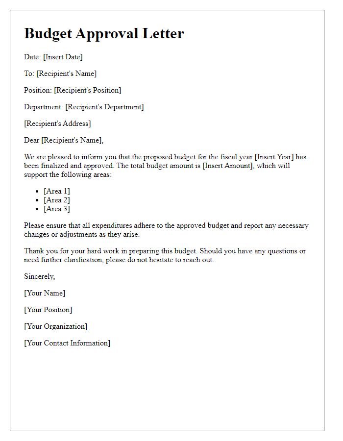 Letter template of finalized budget approval