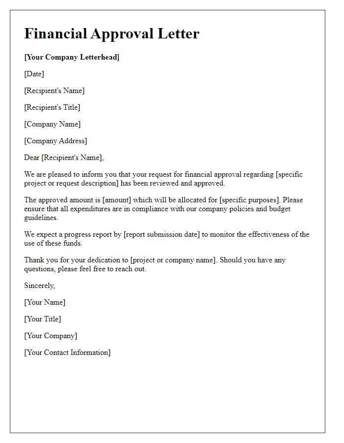 Letter template of financial approval letter