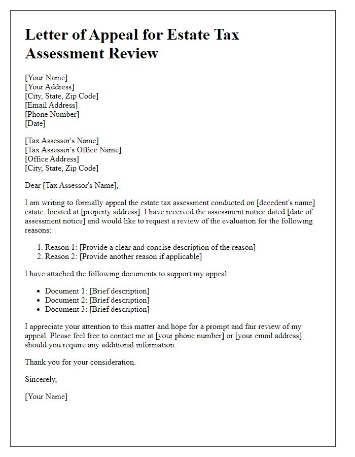 Letter template of appeal for estate tax assessment review