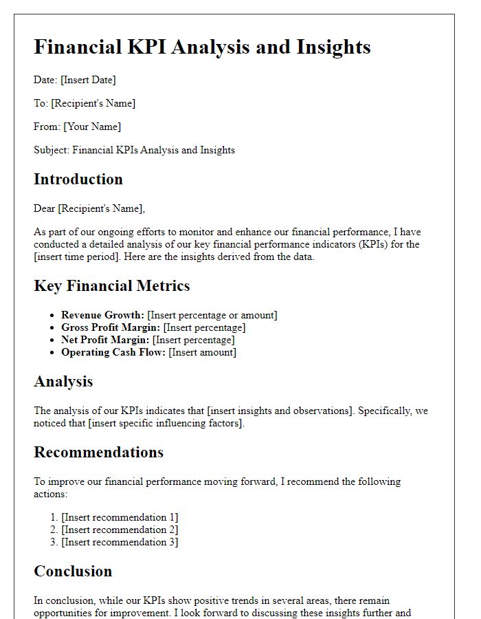 Letter template of financial KPI analysis and insights