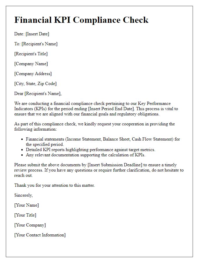 Letter template of financial KPI compliance check