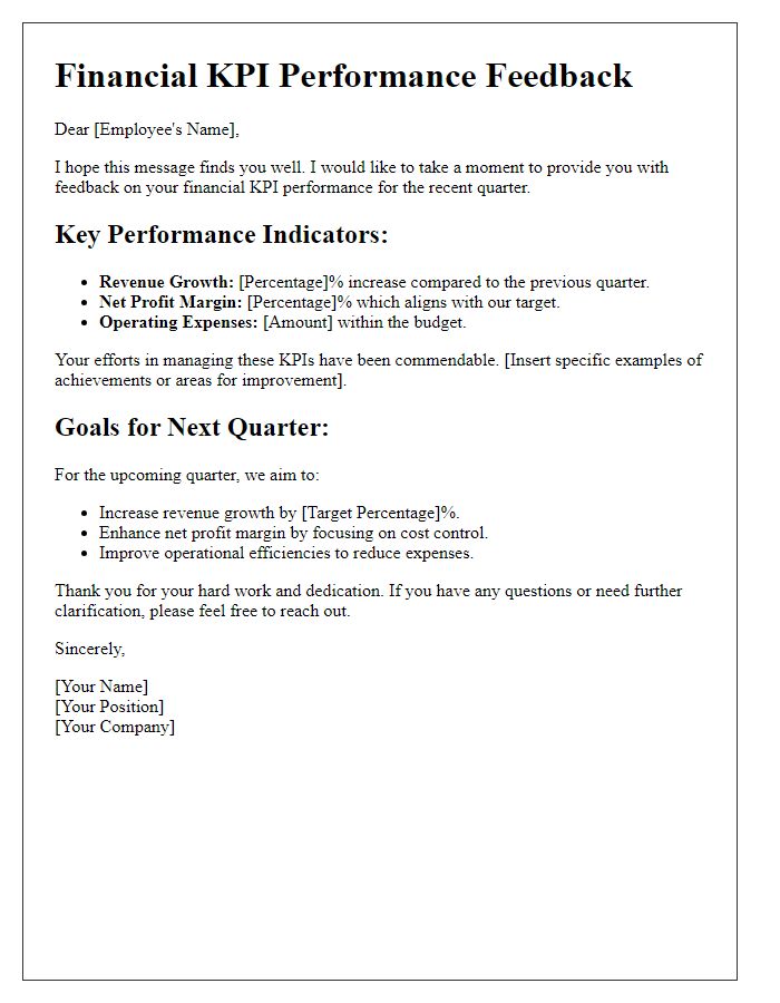 Letter template of financial KPI performance feedback