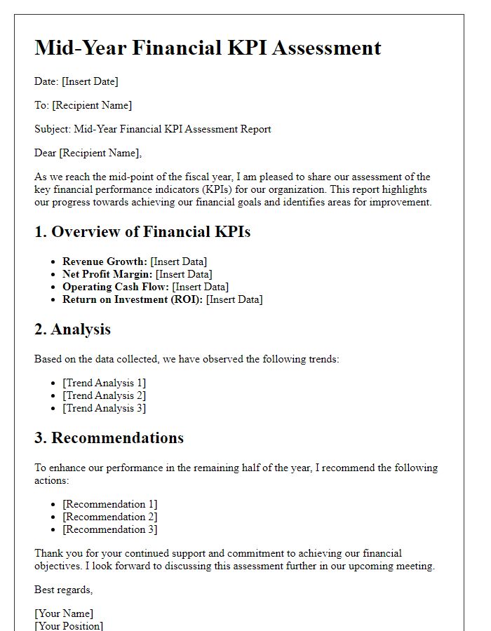 Letter template of mid-year financial KPI assessment