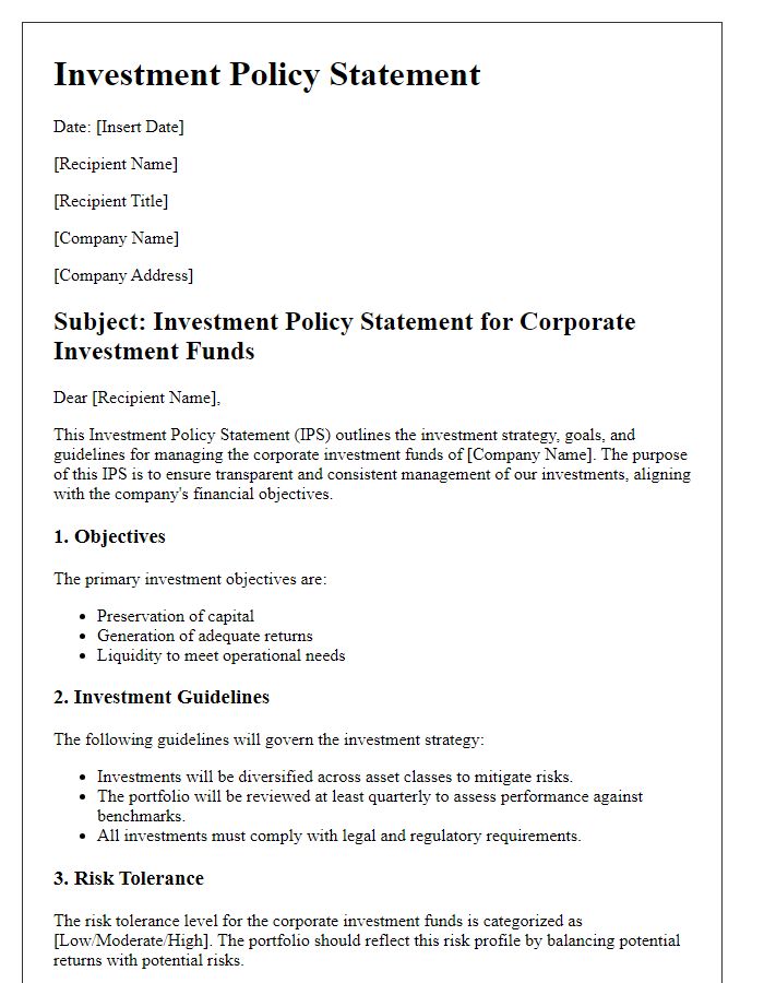 Letter template of Investment Policy Statement for Corporate Investment Funds