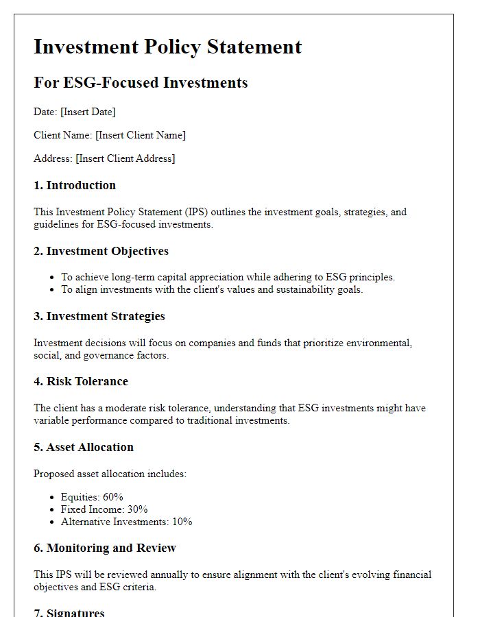 Letter template of Investment Policy Statement for ESG-Focused Investments