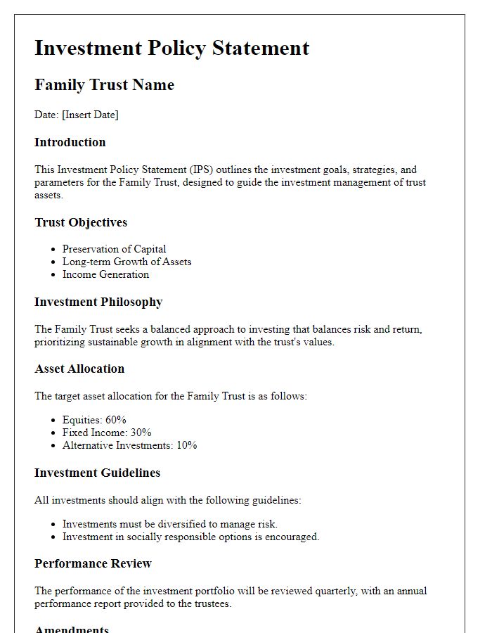 Letter template of Investment Policy Statement for Family Trusts