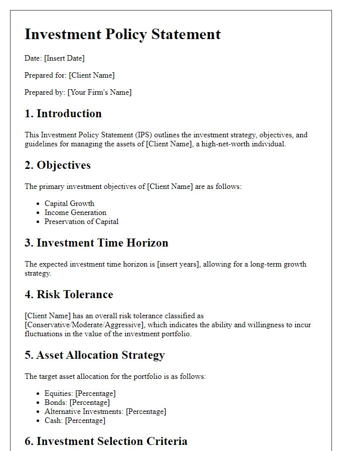 Letter template of Investment Policy Statement for High Net-Worth Individuals