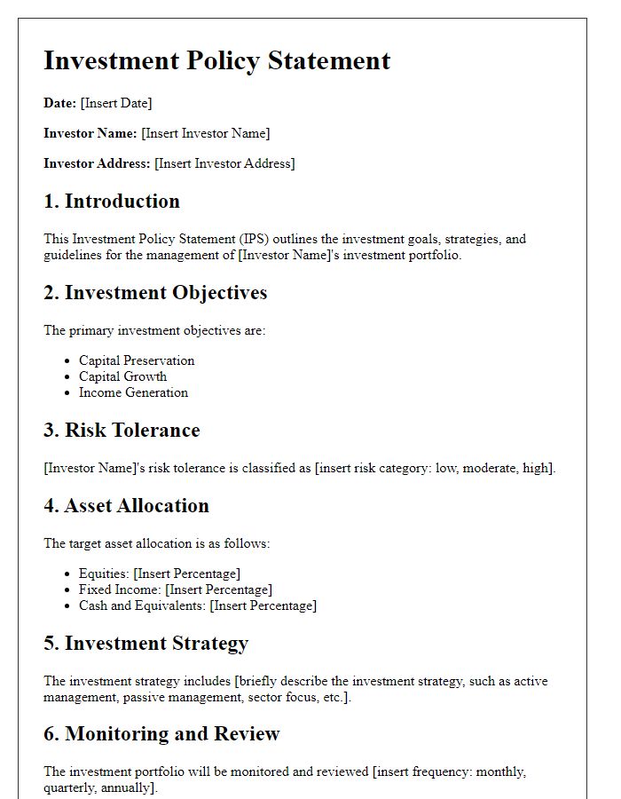 Letter template of Investment Policy Statement for Individual Investors