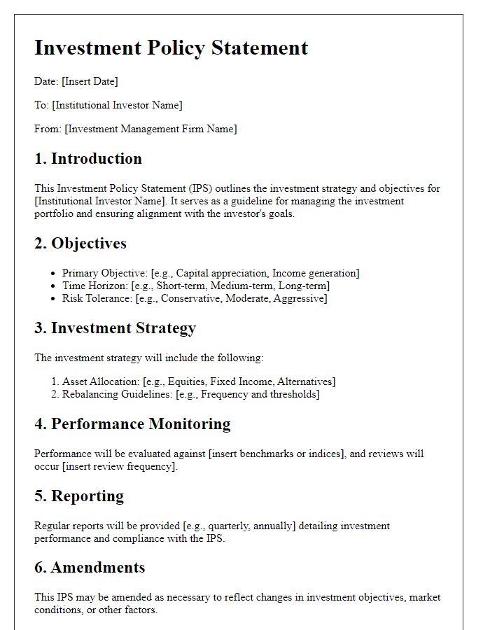 Letter template of Investment Policy Statement for Institutional Investors