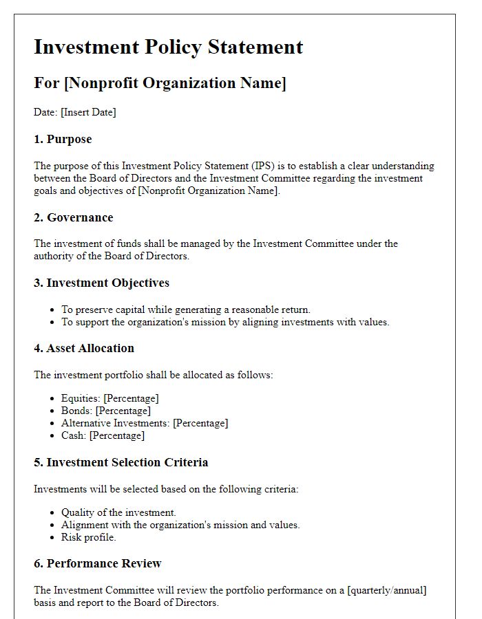 Letter template of Investment Policy Statement for Nonprofit Organizations