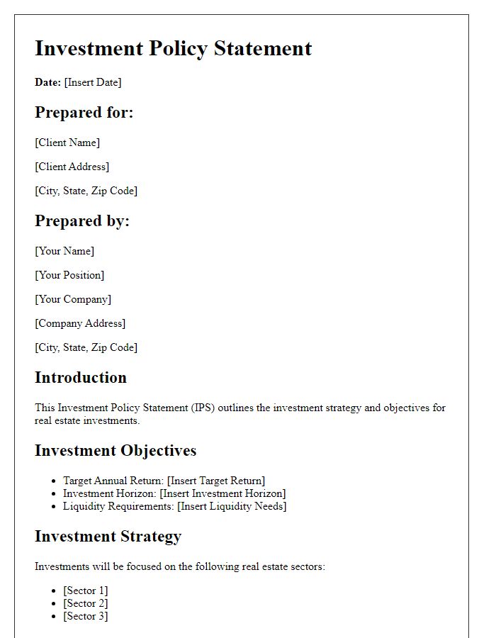 Letter template of Investment Policy Statement for Real Estate Investments