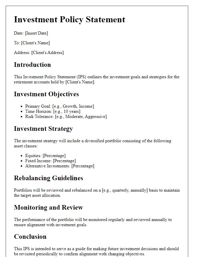 Letter template of Investment Policy Statement for Retirement Accounts