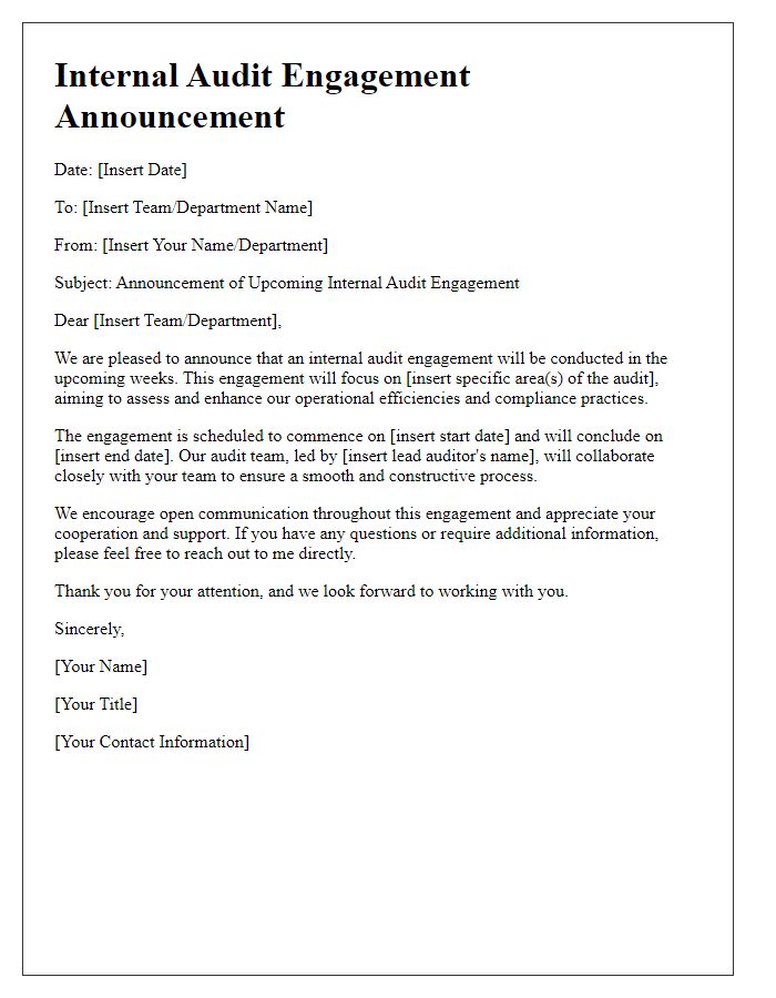 Letter template of internal audit engagement announcement